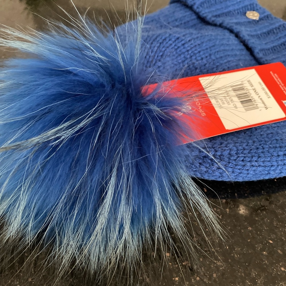 NEW!! Bright Blue SPYDER Snow Winter Hat Large Bunny Pompon